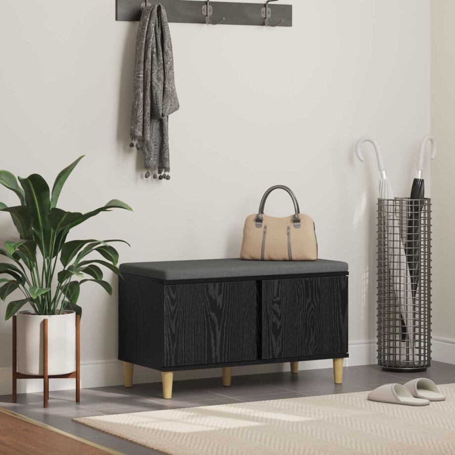 vidaXL Halbank met kussen met opslag Zwarte Eik 80 x 38 x 46 cm vidaXL Halbank met kussen met opslag Zwarte Eik 80 x 38 x 46 cm afbeelding 1