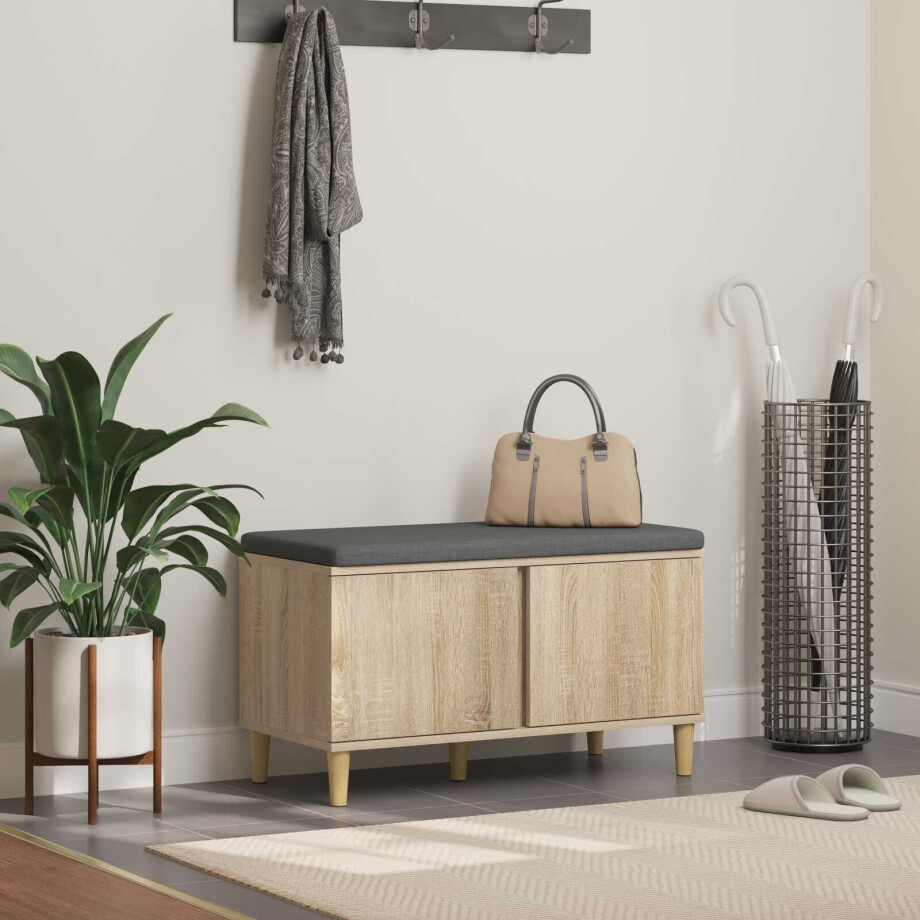 vidaXL Halbank met kussen met opslag Sonoma Eiken 80 x 38 x 46 cm vidaXL Halbank met kussen met opslag Sonoma Eiken 80 x 38 x 46 cm afbeelding 1