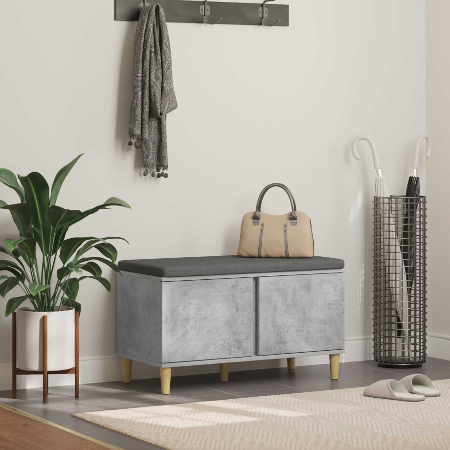 vidaXL Halbank met kussen met opslag Beton Grijs 80 x 38 x 46 cm vidaXL Halbank met kussen met opslag Beton Grijs 80 x 38 x 46 cm afbeelding 1