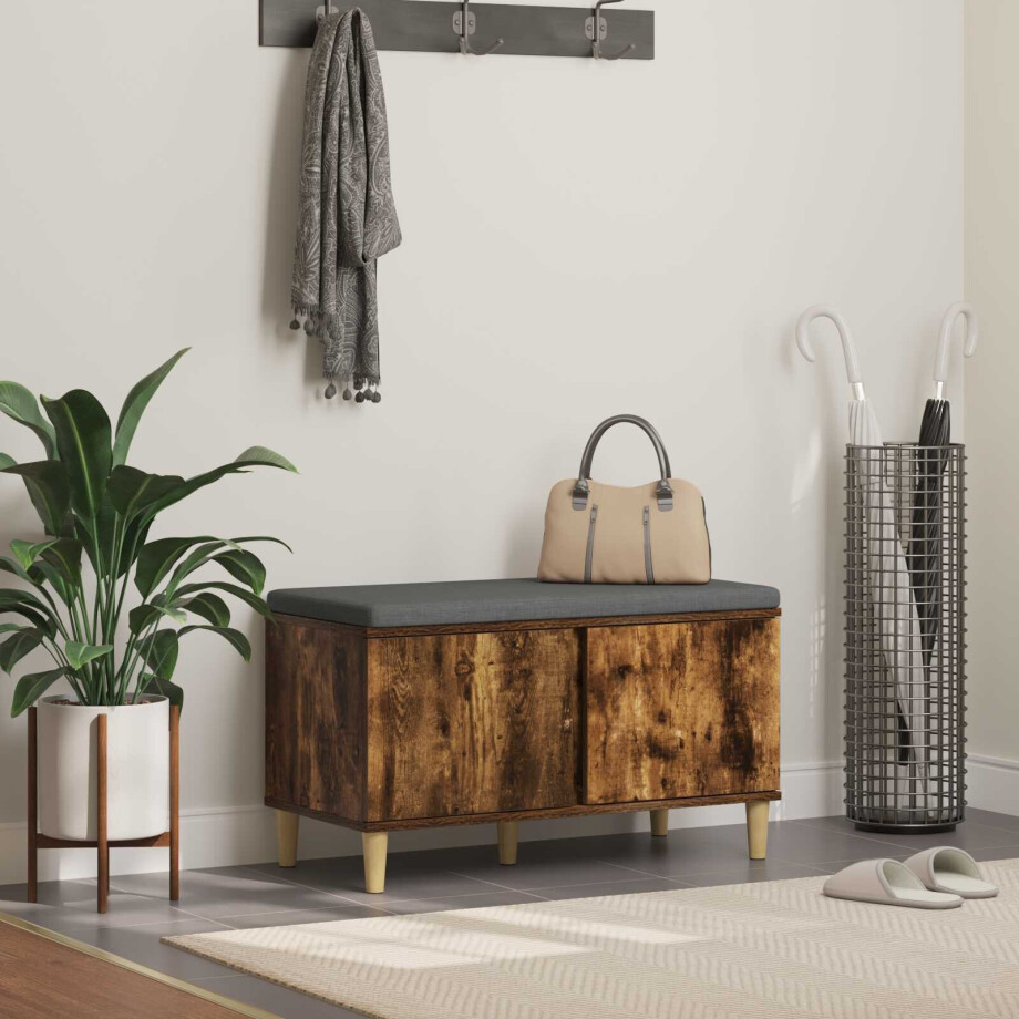vidaXL Halbank met kussen met opslag Gerookte Eik 80 x 38 x 46 cm vidaXL Halbank met kussen met opslag Gerookte Eik 80 x 38 x 46 cm afbeelding 1
