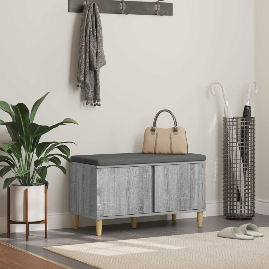 vidaXL Halbank met kussen met opslag Grijze Sonoma 80 x 38 x 46 cm vidaXL Halbank met kussen met opslag Grijze Sonoma 80 x 38 x 46 cm afbeelding 1