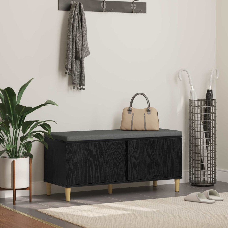 vidaXL Halbank met kussen met opslag Zwarte Eik 100 x 38 x 46 cm vidaXL Halbank met kussen met opslag Zwarte Eik 100 x 38 x 46 cm afbeelding 1