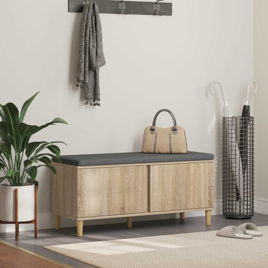 vidaXL Halbank met kussen met opslag Sonoma Eiken 100 x 38 x 46 cm vidaXL Halbank met kussen met opslag Sonoma Eiken 100 x 38 x 46 cm afbeelding 1