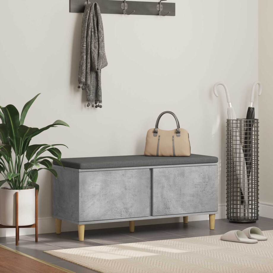 vidaXL Halbank met kussen met opslag Beton Grijs 100 x 38 x 46 cm vidaXL Halbank met kussen met opslag Beton Grijs 100 x 38 x 46 cm afbeelding 1