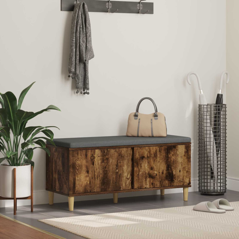 vidaXL Halbank met kussen met opslag Gerookte Eik 100 x 38 x 46 cm vidaXL Halbank met kussen met opslag Gerookte Eik 100 x 38 x 46 cm afbeelding 1