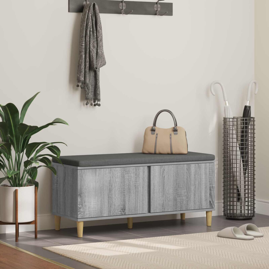 vidaXL Halbank met kussen met opslag Grijze Sonoma 100 x 38 x 46 cm vidaXL Halbank met kussen met opslag Grijze Sonoma 100 x 38 x 46 cm afbeelding 1