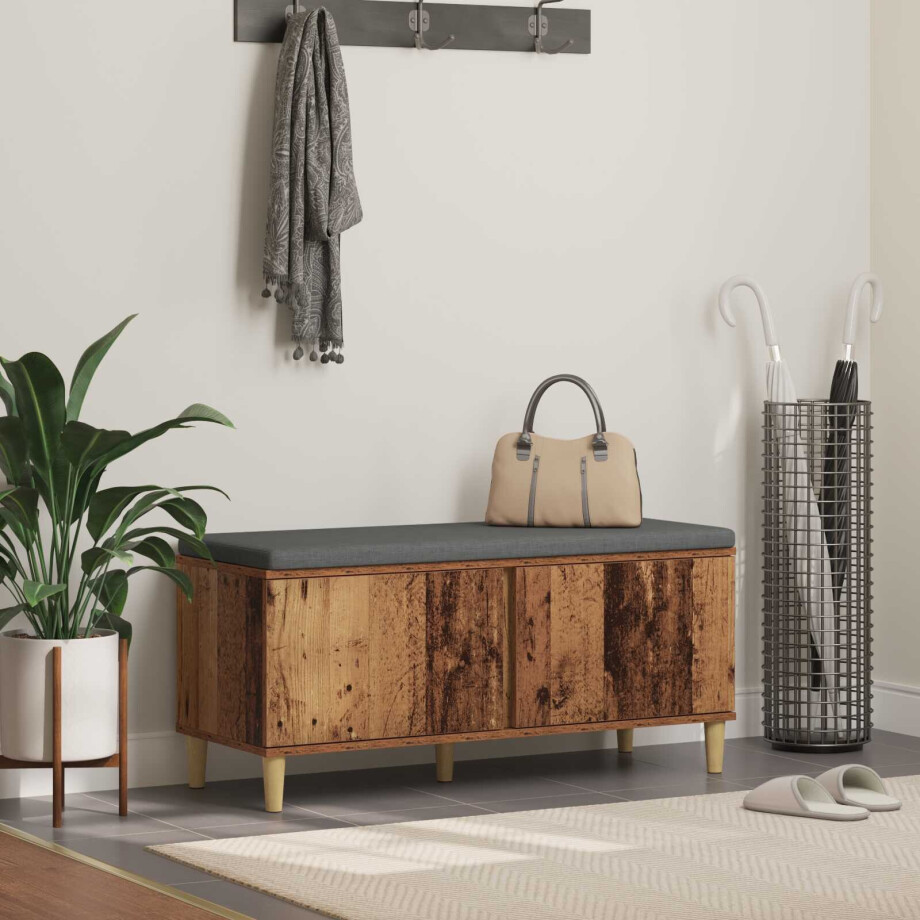 vidaXL Halbank met kussen met opslag Oudhout 100 x 38 x 46 cm vidaXL Halbank met kussen met opslag Oudhout 100 x 38 x 46 cm afbeelding 1