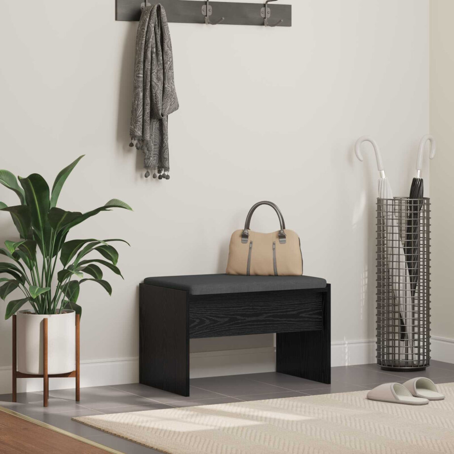 vidaXL Halbank met kussen Zwart Eiken 63 x 38 x 40 cm vidaXL Halbank met kussen Zwart Eiken 63 x 38 x 40 cm afbeelding 1