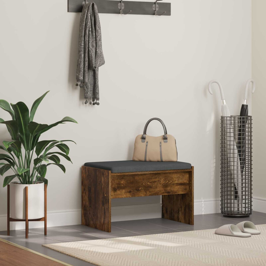 vidaXL Halbank met kussen Gerookt eiken 63 x 38 x 40 cm afbeelding 1
