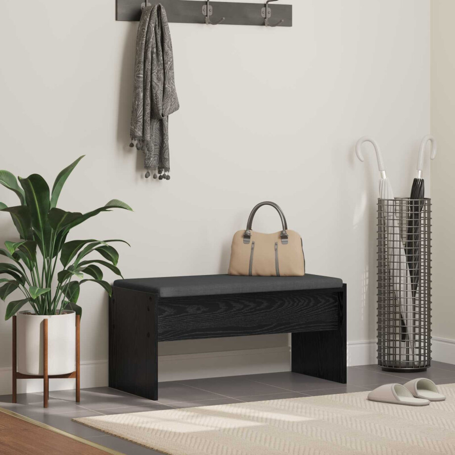 vidaXL Halbank met kussen Zwart Eiken 83 x 38 x 40 cm vidaXL Halbank met kussen Zwart Eiken 83 x 38 x 40 cm afbeelding 1