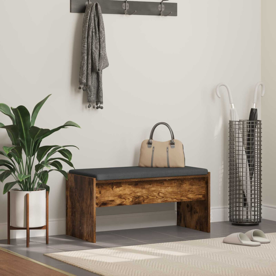 vidaXL Halbank met kussen Gerookt eiken 83 x 38 x 40 cm afbeelding 1