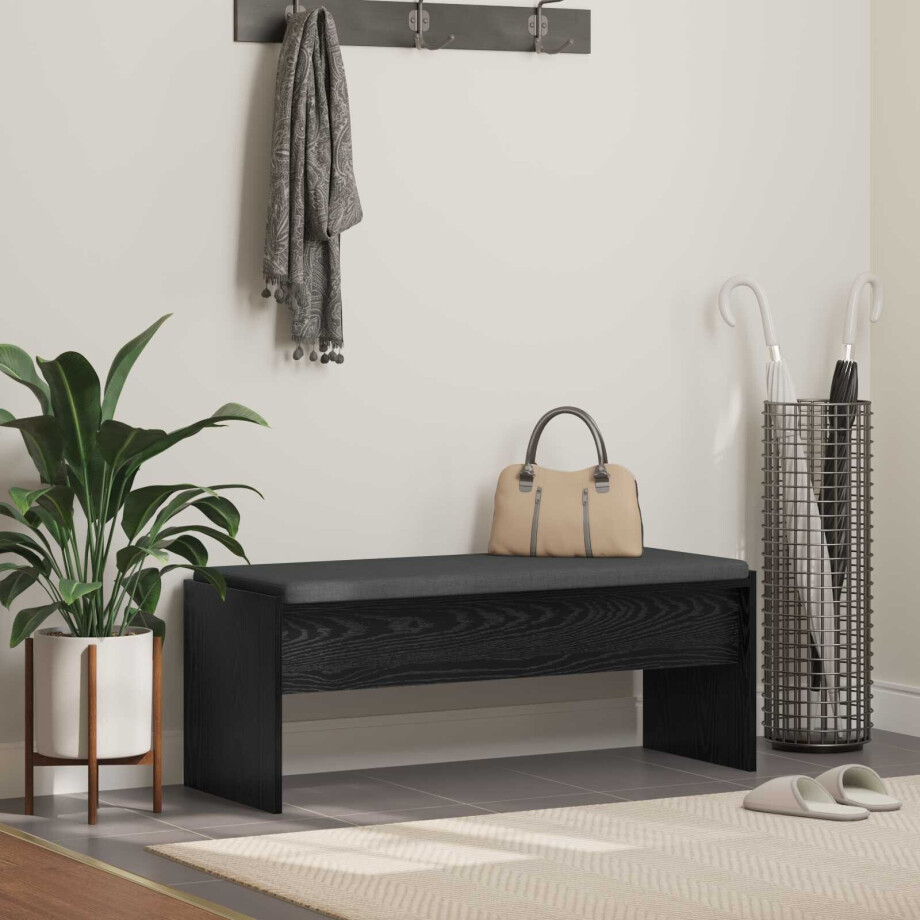 vidaXL Halbank met kussen Zwart Eiken 103 x 38 x 40 cm vidaXL Halbank met kussen Zwart Eiken 103 x 38 x 40 cm afbeelding 1