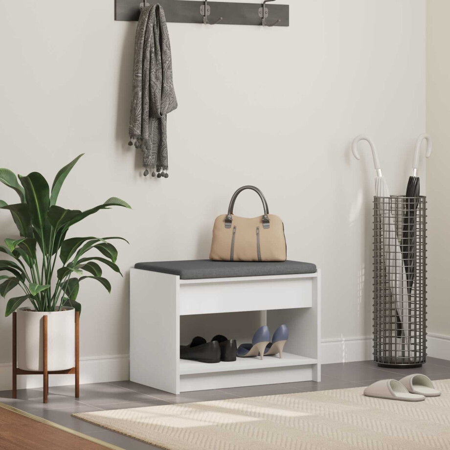 vidaXL Halbank Wit 63 x 38 x 45 cm Geïndustrialiseerd hout en stof vidaXL Halbank Wit 63 x 38 x 45 cm Geïndustrialiseerd hout en stof afbeelding 1