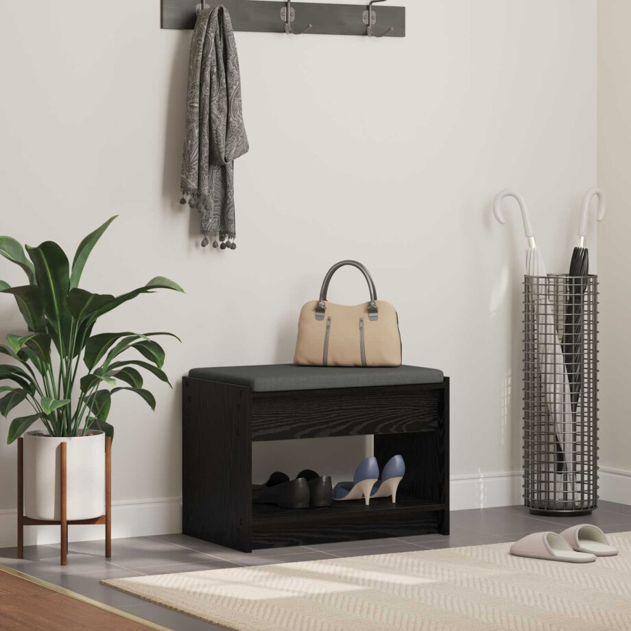 vidaXL Halbank met kussen met plank Zwarte Eik 63 x 38 x 45 cm vidaXL Halbank met kussen met plank Zwarte Eik 63 x 38 x 45 cm afbeelding 1