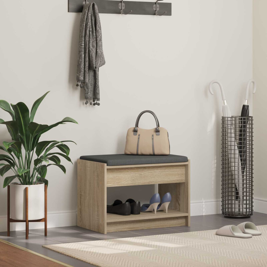 vidaXL Halbank met kussen met plank Sonoma Eiken 63 x 38 x 45 cm vidaXL Halbank met kussen met plank Sonoma Eiken 63 x 38 x 45 cm afbeelding 1