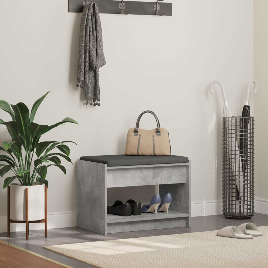 vidaXL Halbank met kussen met plank Beton Grijs 63 x 38 x 45 cm afbeelding 1