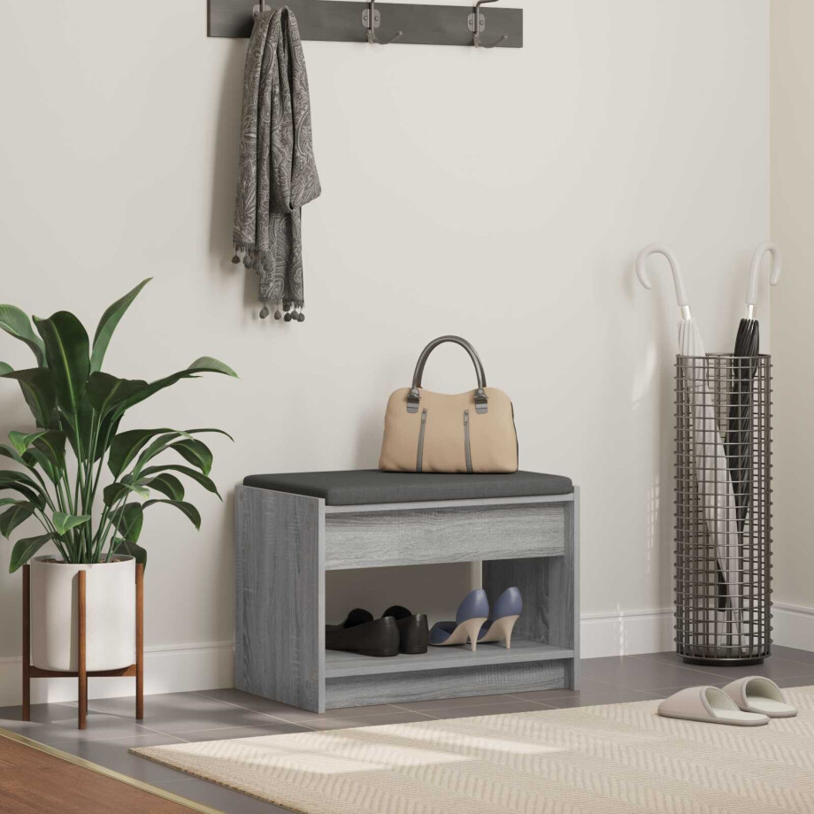 vidaXL Halbank met kussen met plank Grijze Sonoma 63 x 38 x 45 cm vidaXL Halbank met kussen met plank Grijze Sonoma 63 x 38 x 45 cm afbeelding 1