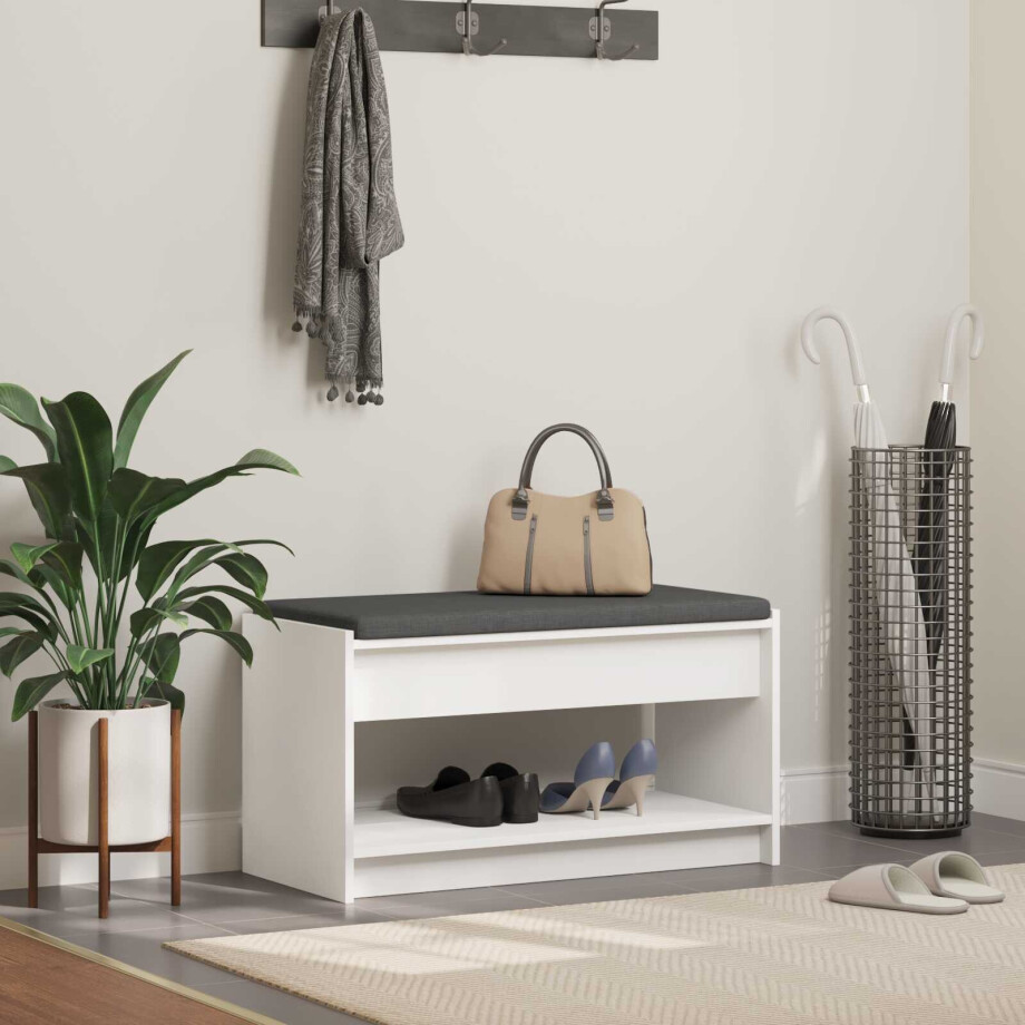 vidaXL Halbank Wit 83 x 38 x 45 cm Geïndustrialiseerd hout en stof vidaXL Halbank Wit 83 x 38 x 45 cm Geïndustrialiseerd hout en stof afbeelding 1