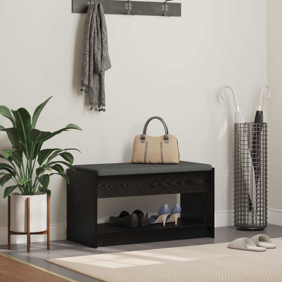 vidaXL Halbank met kussen met plank Zwarte Eik 83 x 38 x 45 cm vidaXL Halbank met kussen met plank Zwarte Eik 83 x 38 x 45 cm afbeelding 1