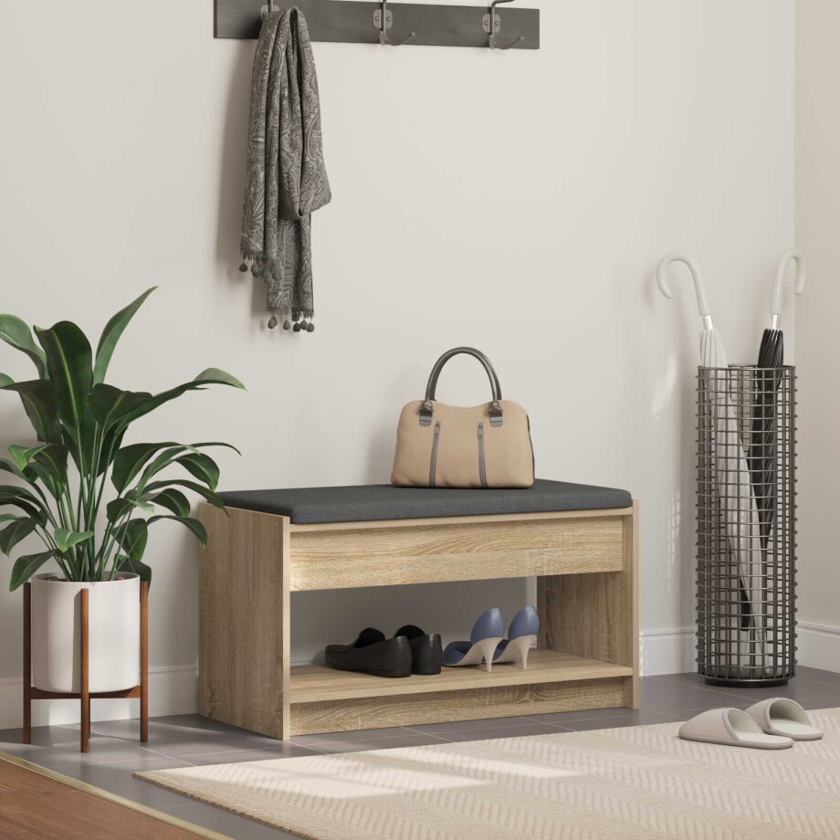 vidaXL Halbank met kussen met plank Sonoma Eiken 83 x 38 x 45 cm vidaXL Halbank met kussen met plank Sonoma Eiken 83 x 38 x 45 cm afbeelding 1