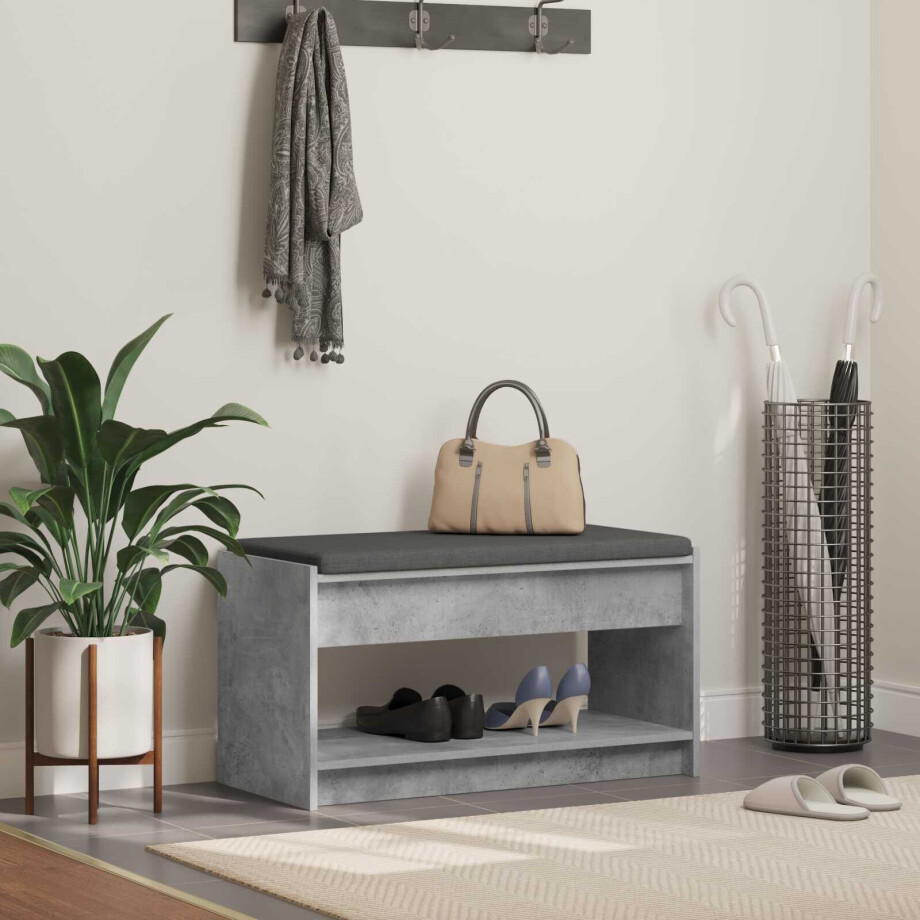vidaXL Halbank met kussen met plank Beton Grijs 83 x 38 x 45 cm afbeelding 1