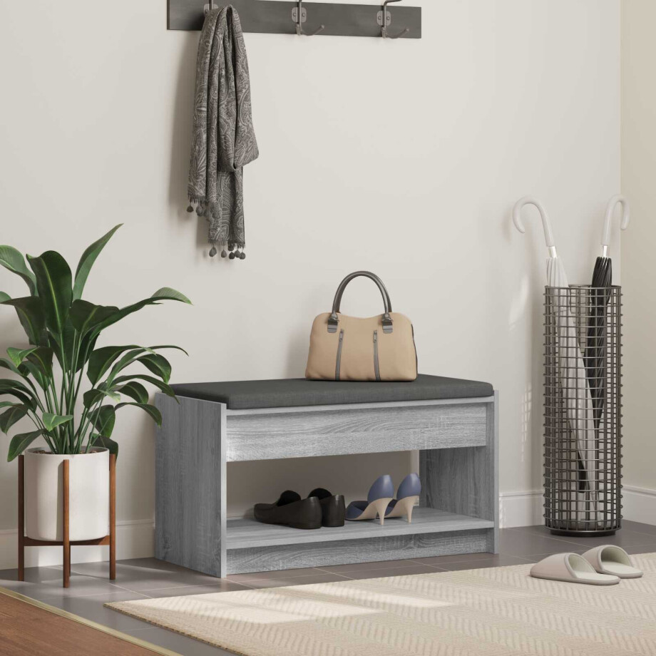 vidaXL Halbank met kussen met plank Grijze Sonoma 83 x 38 x 45 cm vidaXL Halbank met kussen met plank Grijze Sonoma 83 x 38 x 45 cm afbeelding 1