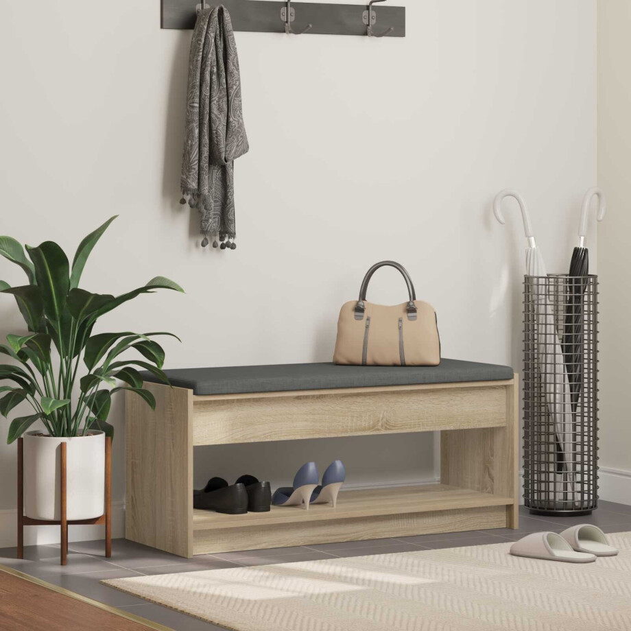 vidaXL Halbank met kussen met plank Sonoma Eiken 103 x 38 x 45 cm vidaXL Halbank met kussen met plank Sonoma Eiken 103 x 38 x 45 cm afbeelding 1