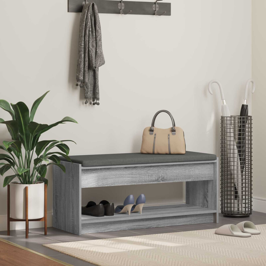 vidaXL Halbank met kussen met plank Grijze Sonoma 103 x 38 x 45 cm vidaXL Halbank met kussen met plank Grijze Sonoma 103 x 38 x 45 cm afbeelding 1