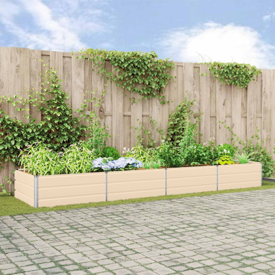 vidaXL Plantenbak Ivoor 385 x 100 x 45 cm Gegalvaniseerd staal afbeelding 1