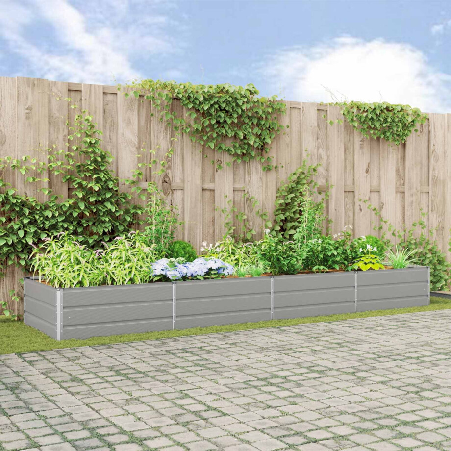 vidaXL Plantenbak Lichtgrijs 385 x 100 x 45 cm Gegalvaniseerd staal afbeelding 1