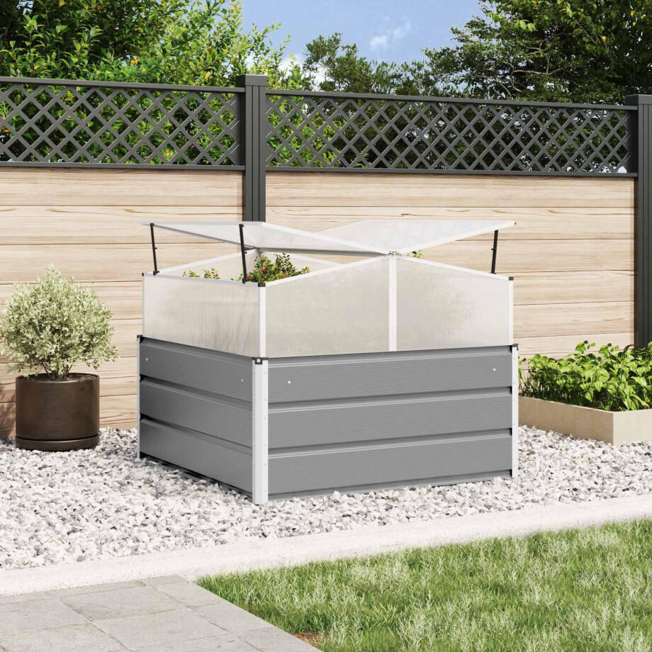 vidaXL Plantenbak Lichtgrijs 100 x 100 x 77 cm Gegalvaniseerd staal afbeelding 1