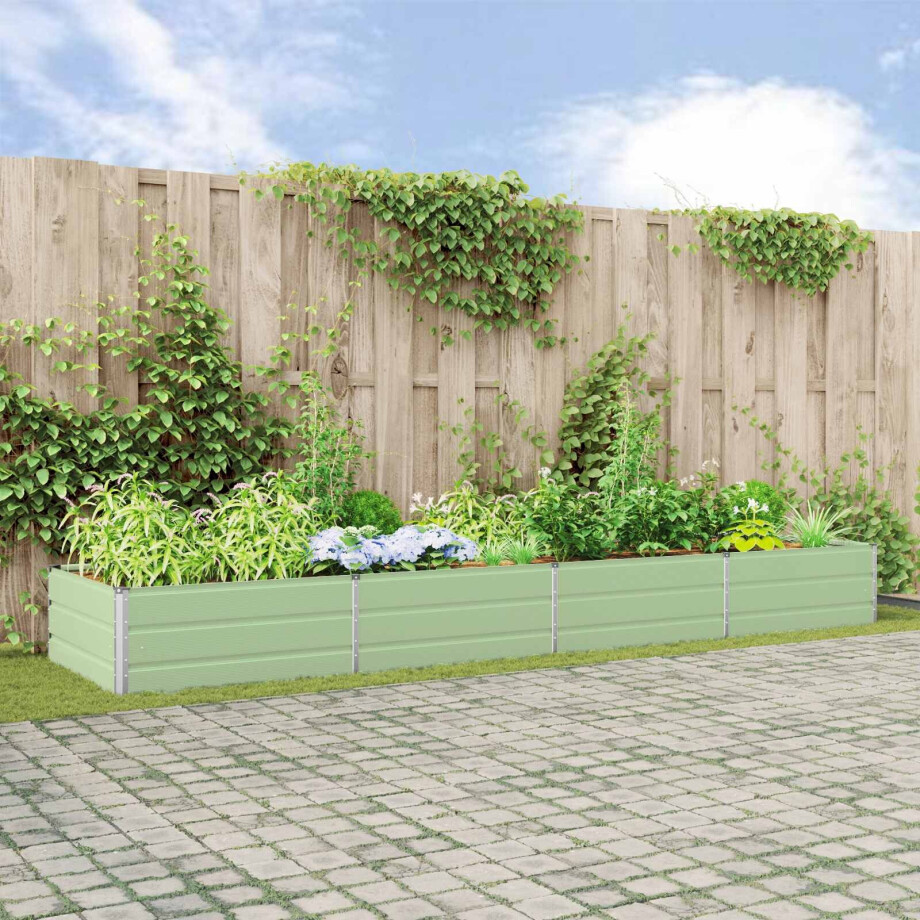 vidaXL Plantenbak Pastelgroen 385 x 100 x 45 cm Gegalvaniseerd staal afbeelding 1
