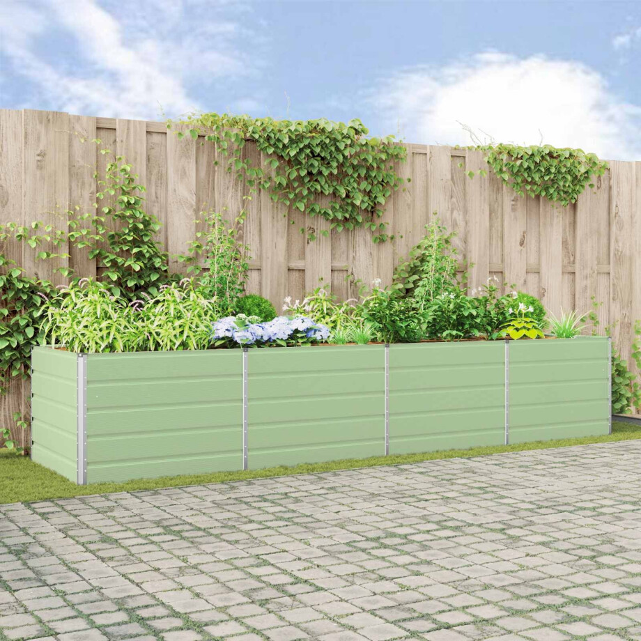 vidaXL Plantenbak Pastelgroen 385 x 100 x 75 cm Gegalvaniseerd staal afbeelding 1