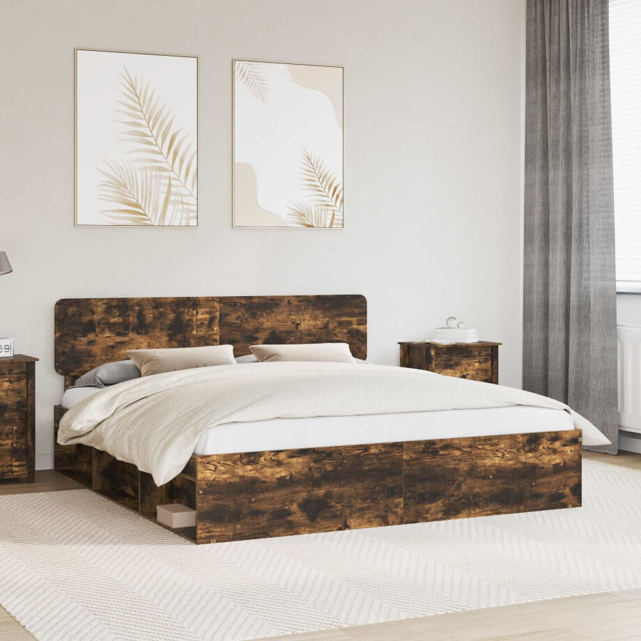 vidaXL Bedframe Gerookt eiken 200 x 200 cm Massief grenenhout vidaXL Bedframe Gerookt eiken 200 x 200 cm Massief grenenhout afbeelding 1