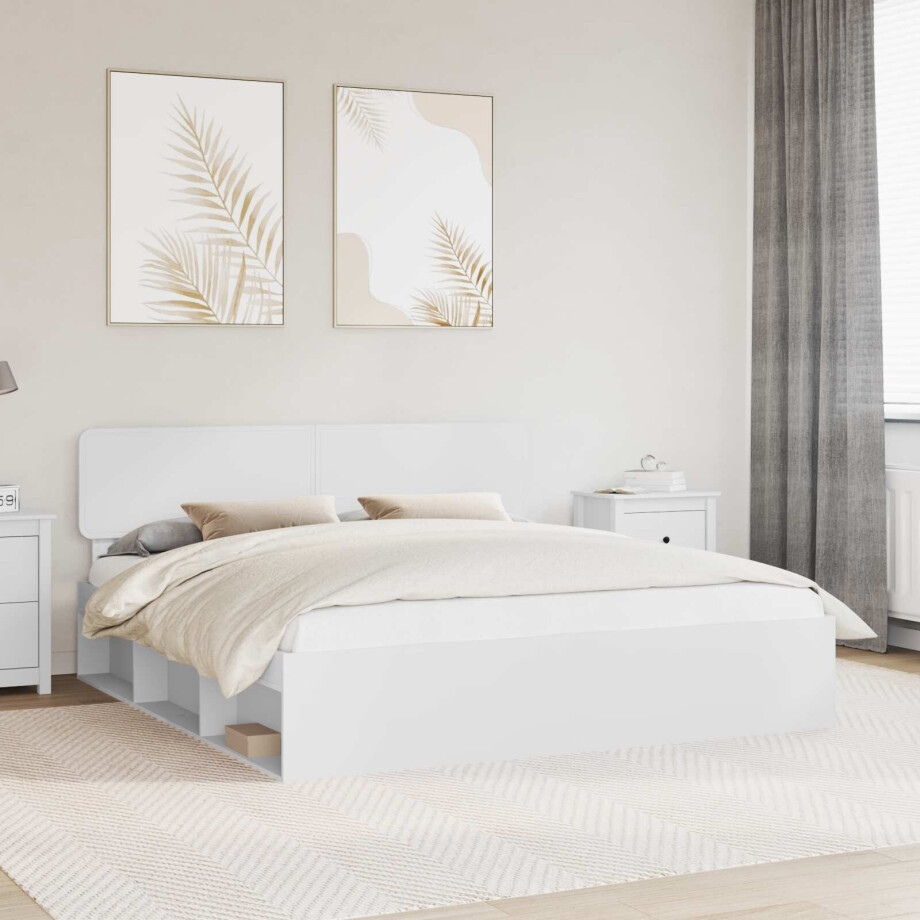 vidaXL Bedframe met hoofdeinde Wit 180 x 200 cm Massief grenenhout afbeelding 1