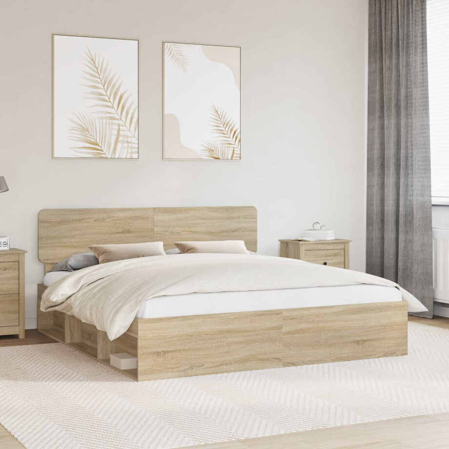 vidaXL Bedframe met hoofdeinde Sonoma 180 x 200 cm Massief grenenhout afbeelding 1