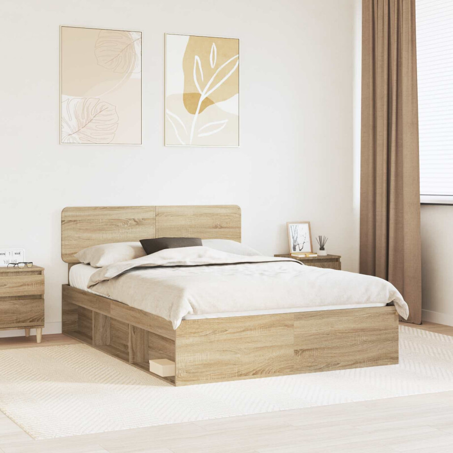vidaXL Bedframe Sonoma Eiken 150 x 200 cm Massief grenenhout vidaXL Bedframe Sonoma Eiken 150 x 200 cm Massief grenenhout afbeelding 1