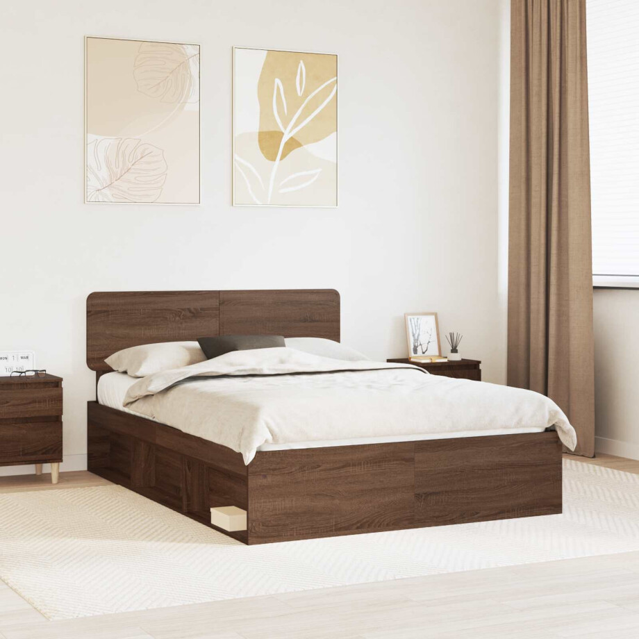 vidaXL Bedframe Bruin Eiken 140 x 200 cm Massief grenenhout afbeelding 1