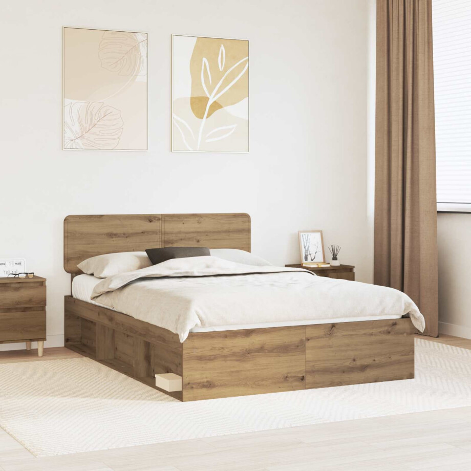 vidaXL Bedframe Ambachtelijk eiken 140 x 200 cm Massief grenenhout afbeelding 1