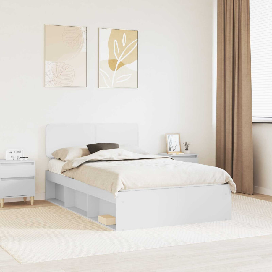 vidaXL Bedframe met hoofdeinde Wit 135 x 190 cm Massief grenenhout vidaXL Bedframe met hoofdeinde Wit 135 x 190 cm Massief grenenhout afbeelding 1