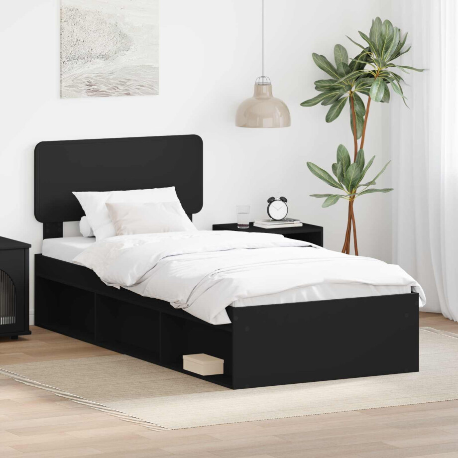 vidaXL Bedframe met hoofdeinde Zwart 90 x 190 cm Massief grenenhout vidaXL Bedframe met hoofdeinde Zwart 90 x 190 cm Massief grenenhout afbeelding 1