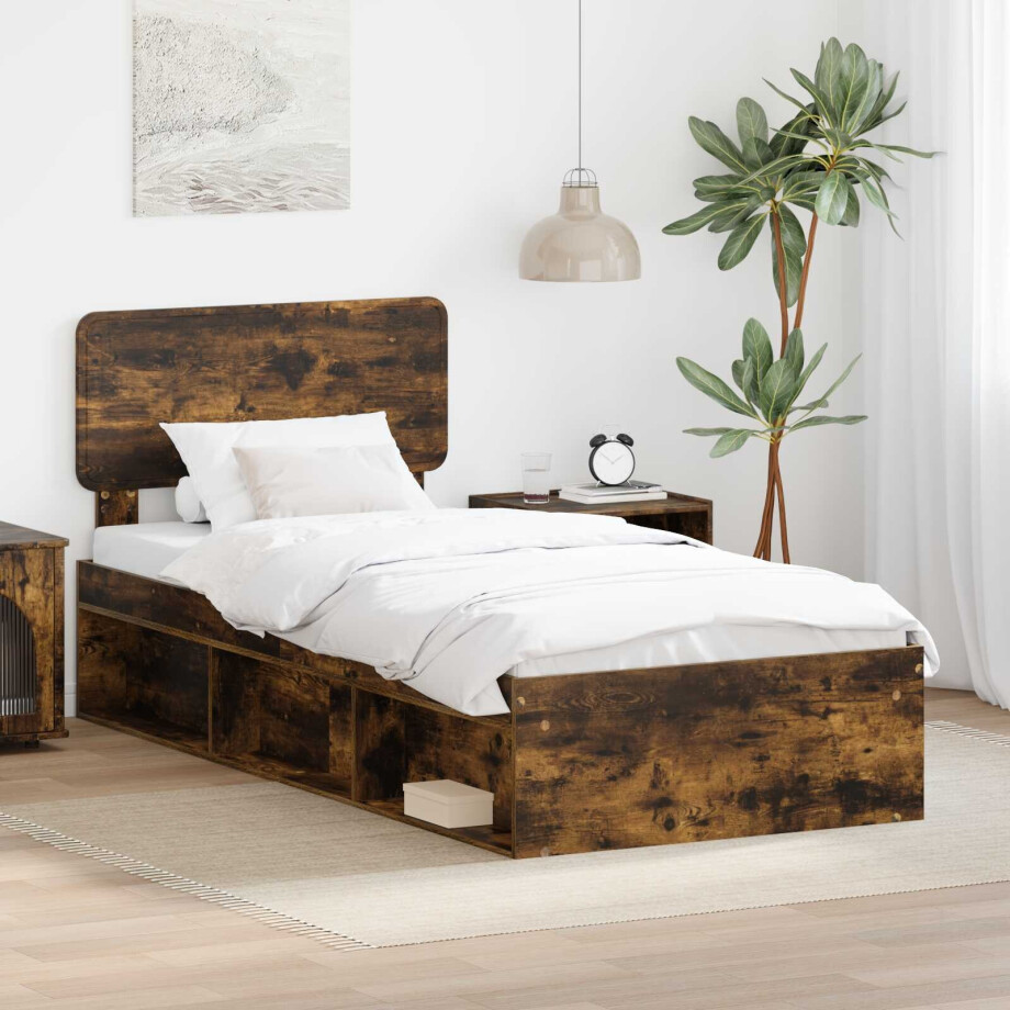 vidaXL Bedframe Gerookt eiken 90 x 190 cm Massief grenenhout afbeelding 1