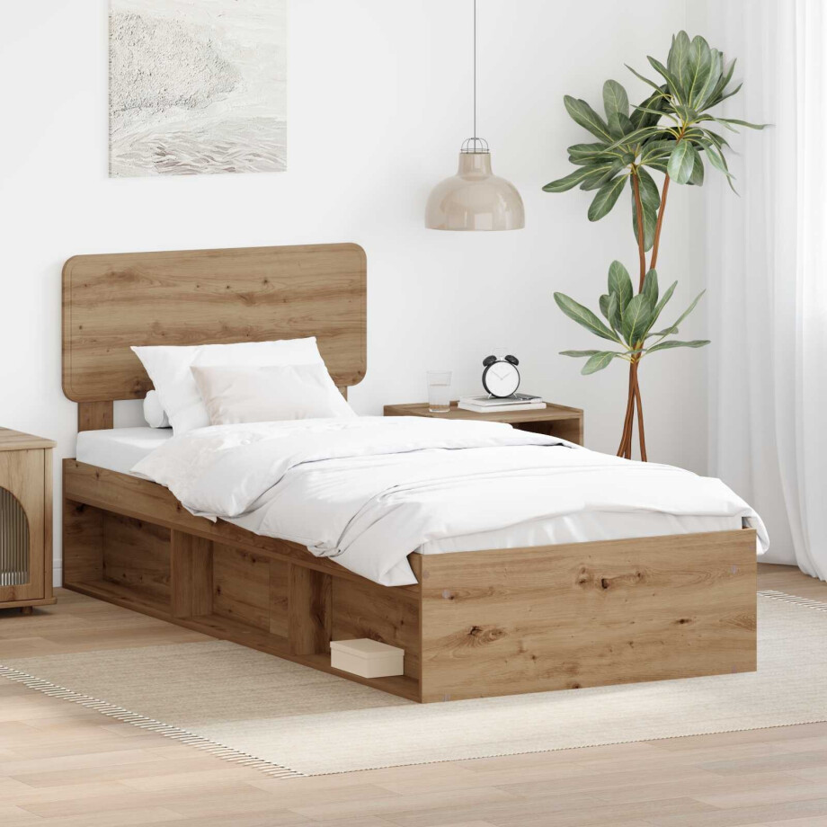 vidaXL Bedframe Ambachtelijk eiken 90 x 190 cm Massief grenenhout afbeelding 1