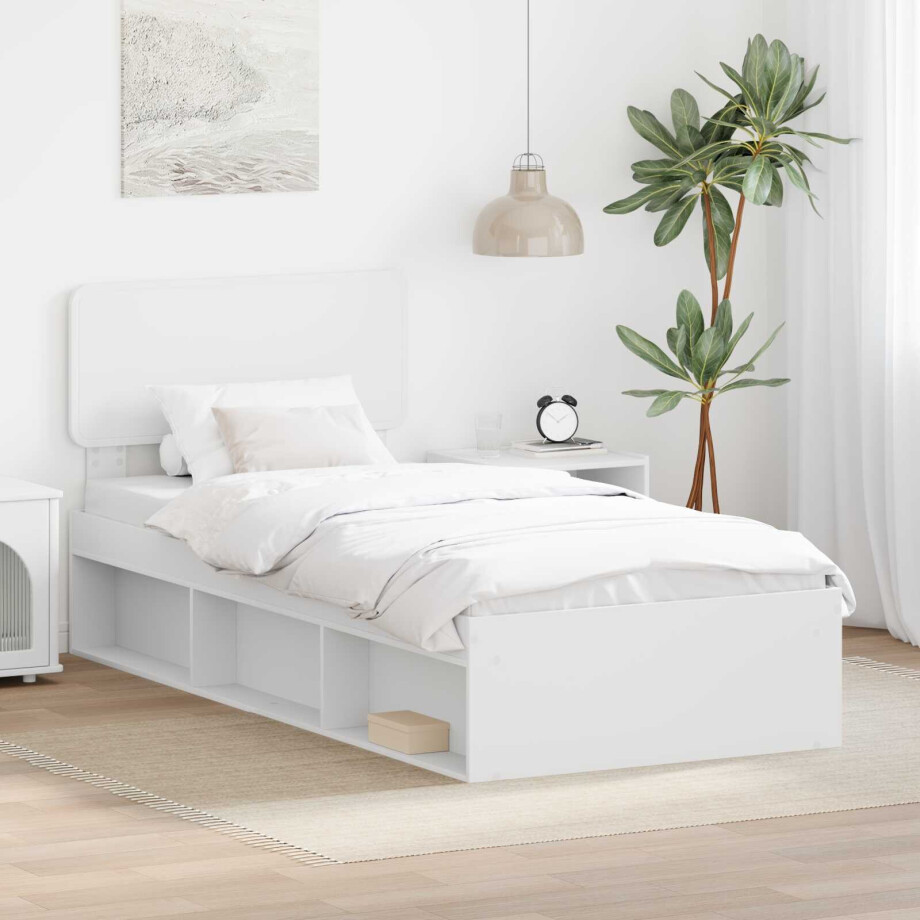 vidaXL Bedframe met hoofdeinde Wit 75 x 190 cm Massief grenenhout afbeelding 1