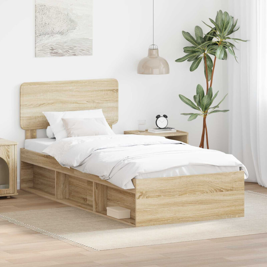 vidaXL Bedframe Sonoma Eiken 75 x 190 cm Massief grenenhout afbeelding 1
