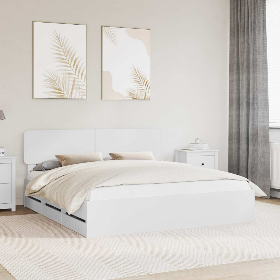 vidaXL Bedframe met lade Wit 200 x 200 cm Geconstrueerd hout vidaXL Bedframe met lade Wit 200 x 200 cm Geconstrueerd hout afbeelding 1