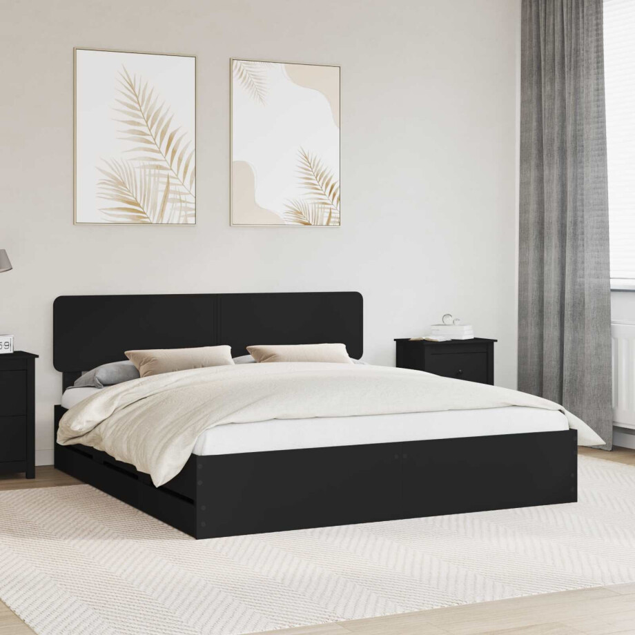 vidaXL Bedframe met lade Zwart 200 x 200 cm Geconstrueerd hout vidaXL Bedframe met lade Zwart 200 x 200 cm Geconstrueerd hout afbeelding 1