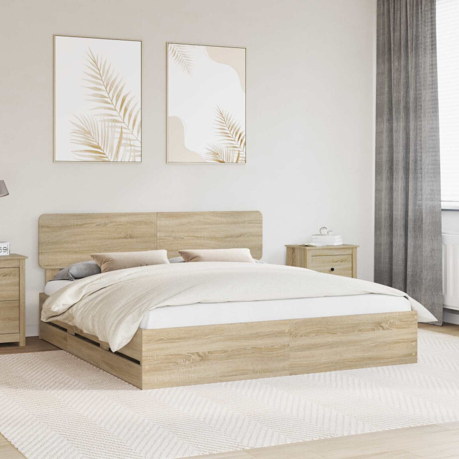 vidaXL Bedframe met lade Sonoma Eiken 200 x 200 cm Geconstrueerd hout afbeelding 1