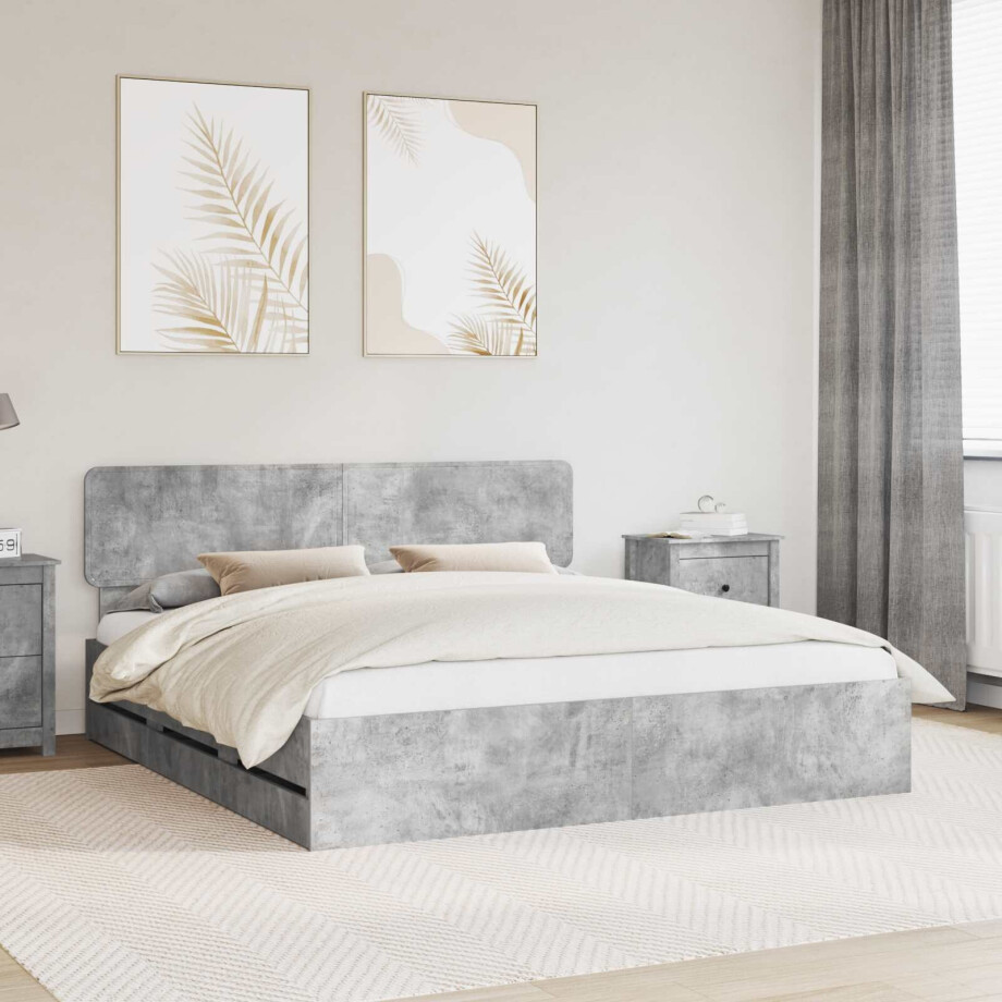 vidaXL Bedframe met lade Beton Grijs 200 x 200 cm Geconstrueerd hout afbeelding 1