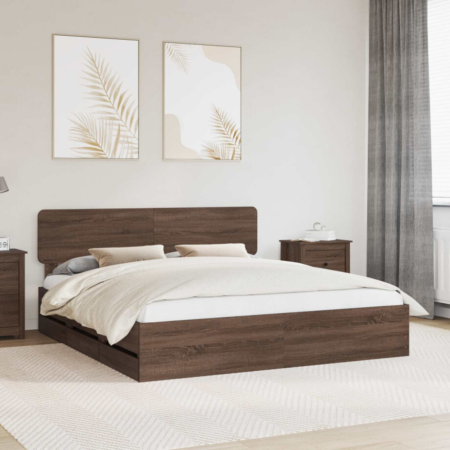 vidaXL Bedframe met lade Bruine eik 200 x 200 cm Geconstrueerd hout afbeelding 1